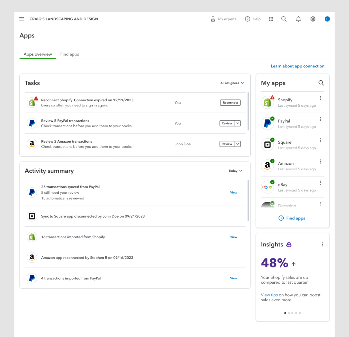 Apps dashboard design