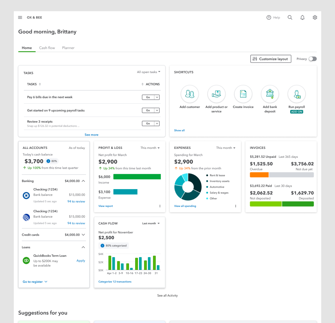 QBO Core dashboard design