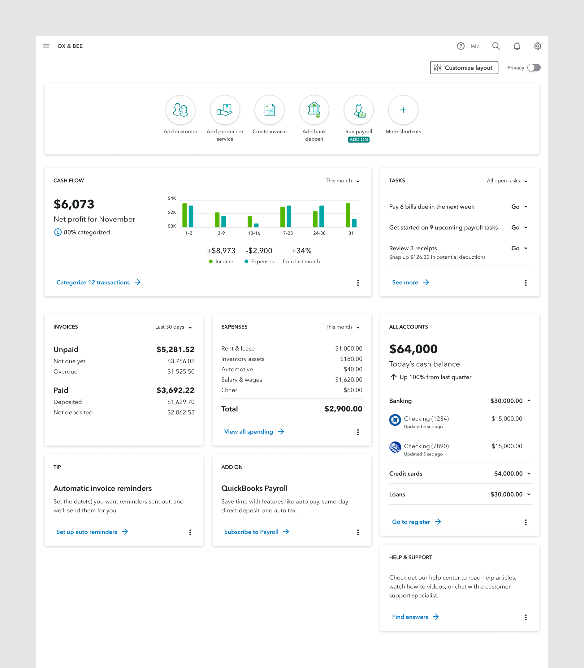 revised dashboard design adhering to the new grid layout
